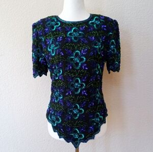 Laurence Kazar vintage silk beaded pointed hem top